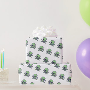 Green Skull white matte wrapping paper