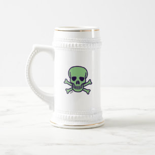 Green Skull white stein w gold trim