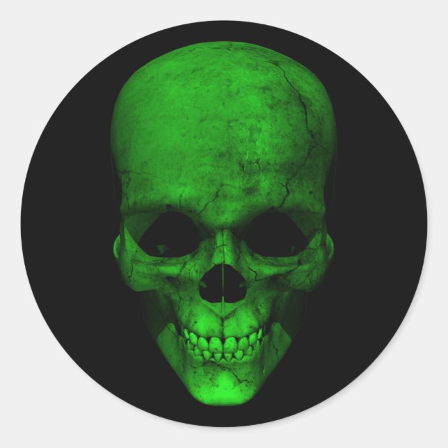 Green Skull with Black Background Classic Round Sticker (Front)