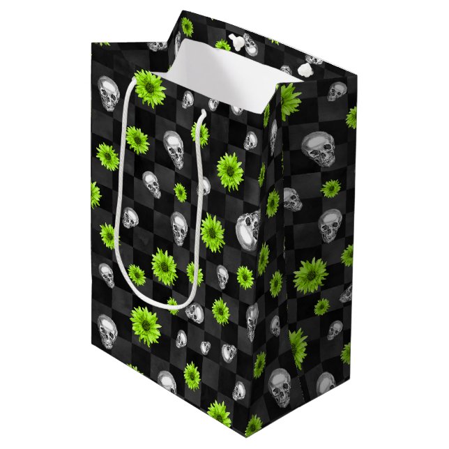 Green Skulls and Sunflower Series Design 10  Medium Gift Bag (Front Angled)