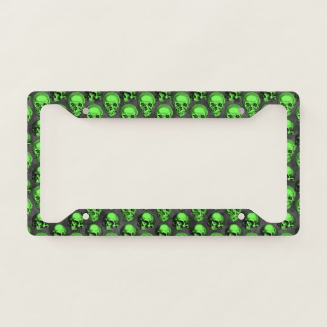 Green Skulls and Sunflower Series Design 2  License Plate Frame (Front)