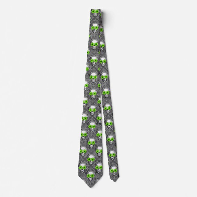 Green Skulls and Sunflower Series Design 5  Neck Tie (Front)