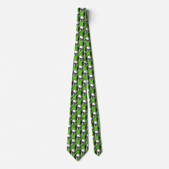 Green Skulls and Sunflower Series Design 6  Neck Tie (Front)