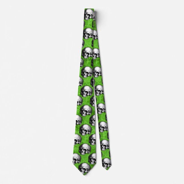 Green Skulls and Sunflower Series Design 6 Neck Tie (Front)