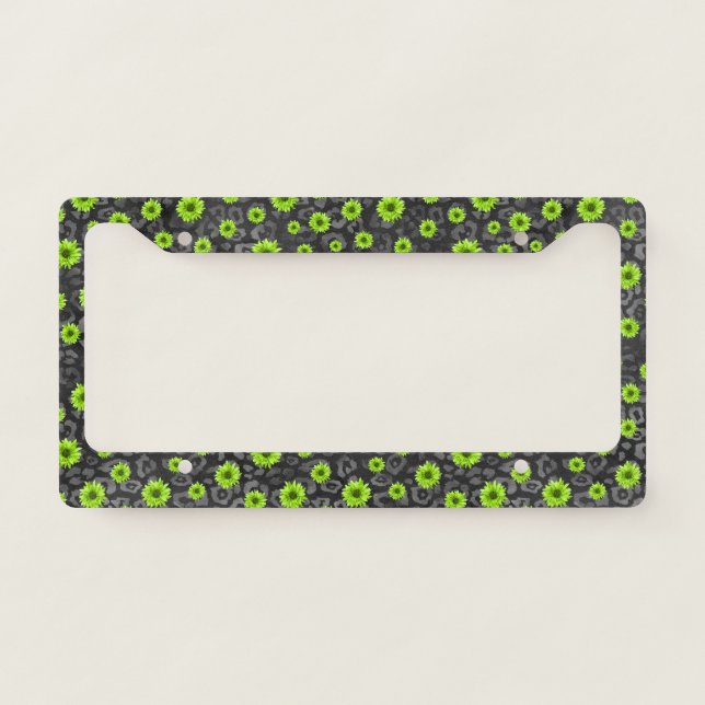 Green Skulls and Sunflower Series Design 7  License Plate Frame (Front)