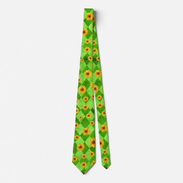 Green Skulls and Sunflower Series Design 8  Neck Tie (Front)