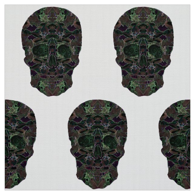 Green Skulls Art  Polyester Poplin Fabric (Swatch)