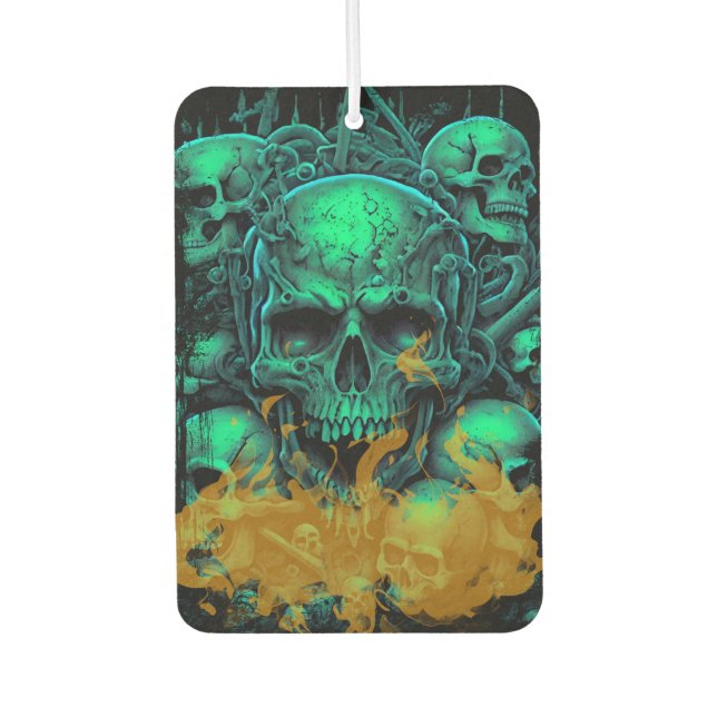 Green Skulls Flames Gothic Scary Lifestyle Air Freshener (Front)
