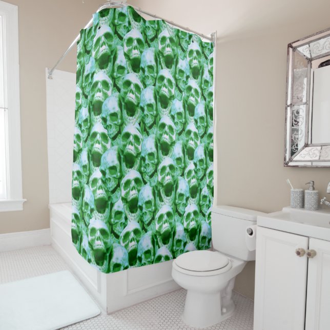 Green Skulls Shower Curtain (In Situ)
