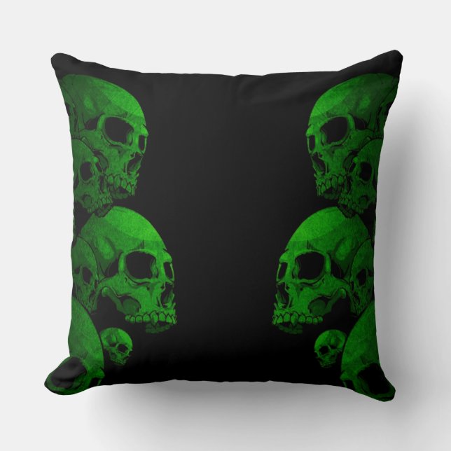 Green Skulls Throw Pillow (Front)