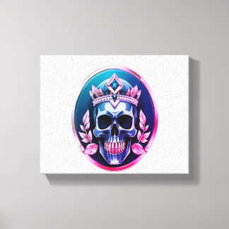 Green Skulls with Black Wings and Floral Crown in  Canvas Print