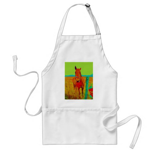 Green sky  red bow Horse  add name Adult Apron