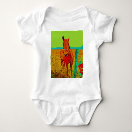 Green sky  red bow Horse  add name Baby Bodysuit