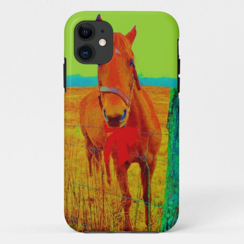 Green sky  red bow Horse  add name iPhone 11 Case