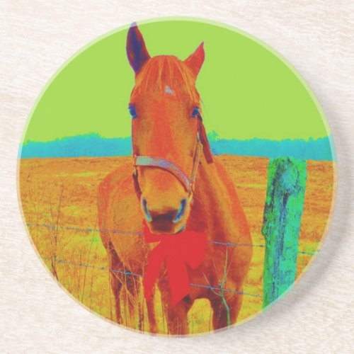Green sky  red bow Horse  add name Coaster