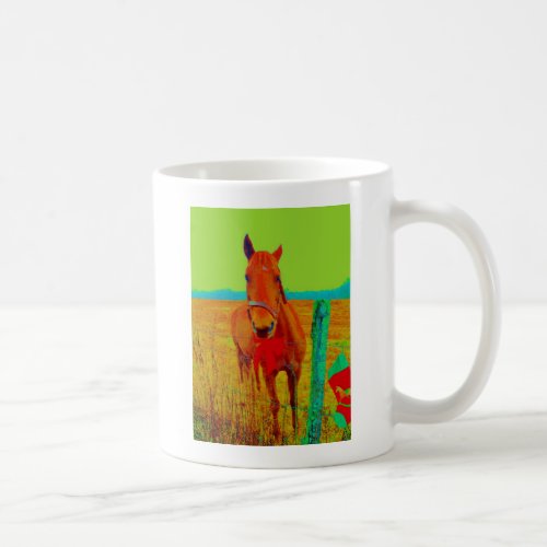 Green sky  red bow Horse  add name Coffee Mug