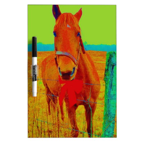 Green sky  red bow Horse  add name Dry Erase Board