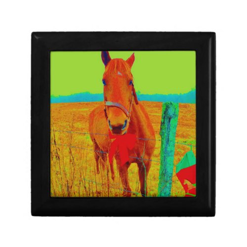 Green sky  red bow Horse  add name Jewelry Box