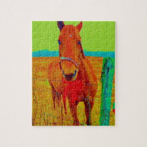 Green sky  red bow Horse  add name Jigsaw Puzzle