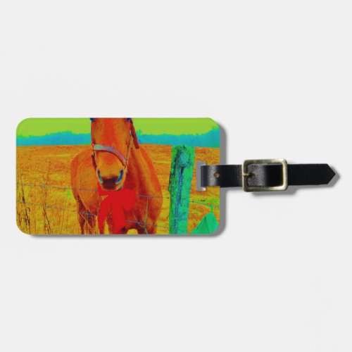 Green sky  red bow Horse  add name Luggage Tag