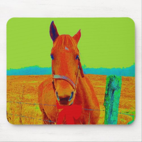 Green sky  red bow Horse  add name Mouse Pad