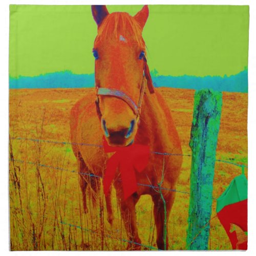 Green sky  red bow Horse  add name Napkin