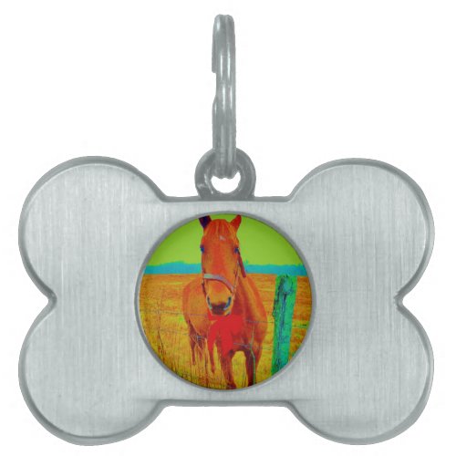 Green sky  red bow Horse  add name Pet ID Tag