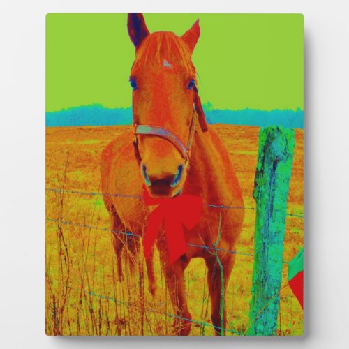 Green sky  red bow Horse  add name Plaque