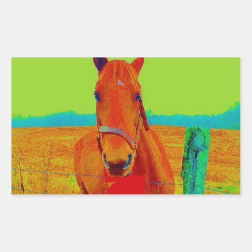 Green sky  red bow Horse  add name Rectangular Sticker