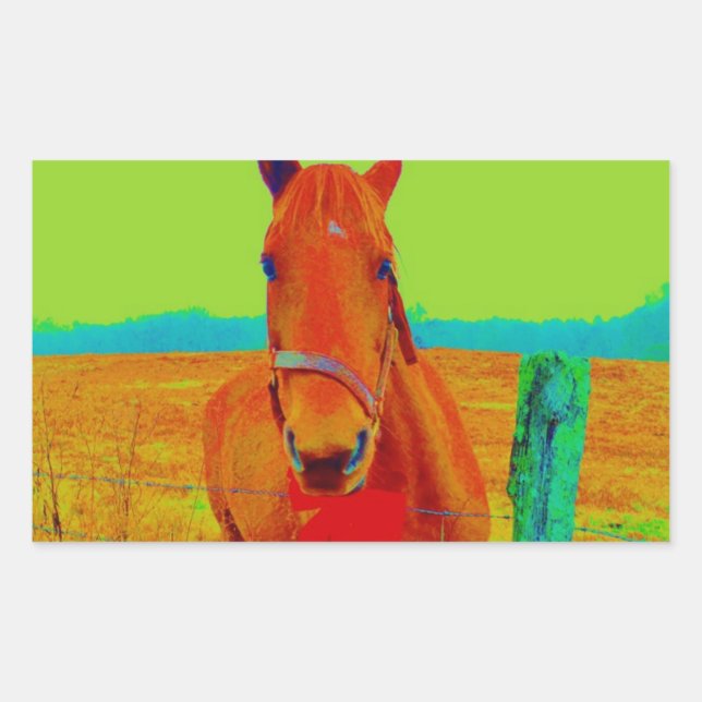 Green sky , red bow Horse : add name Rectangular Sticker (Front)