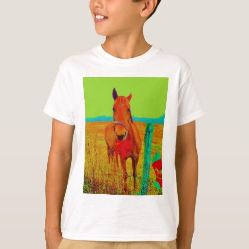 Green sky  red bow Horse  add name T_Shirt