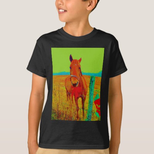 Green sky  red bow Horse  add name T_Shirt