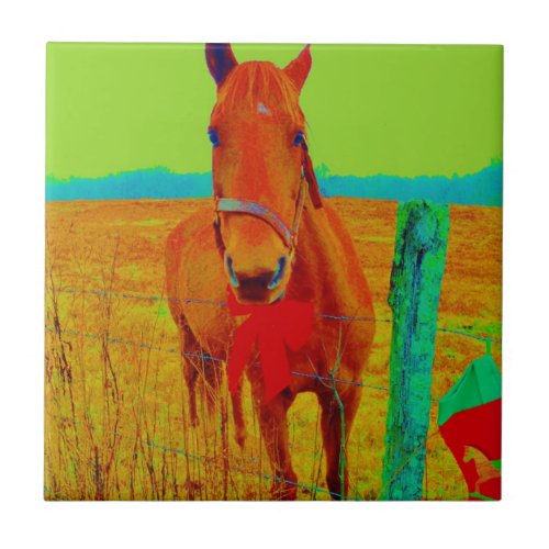 Green sky  red bow Horse  add name Tile