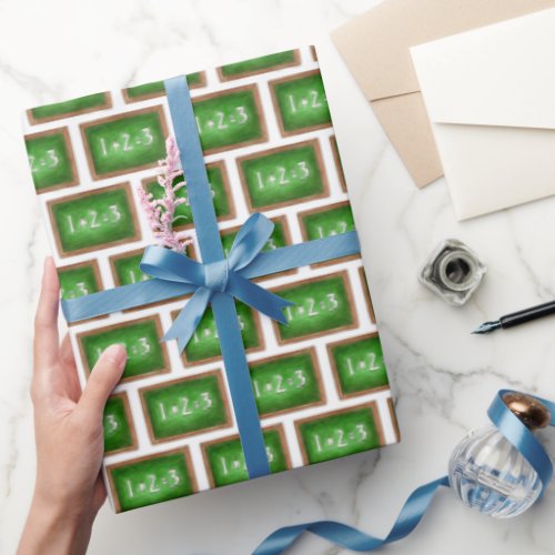 Green Slate Chalkboard Math Teacher Classroom Wrapping Paper