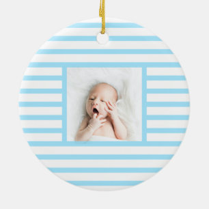 Green Sleepy Baby Dino Baby Blue Stripe Modern Ceramic Ornament