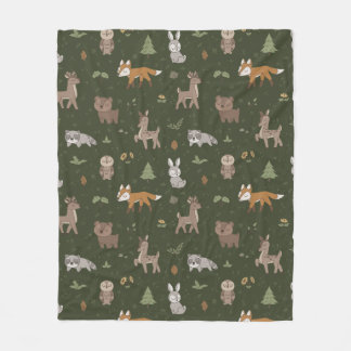 Green Sleepy Little Woodland Critters Fleece Blanket