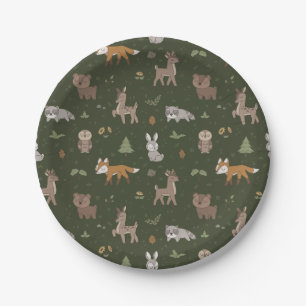 Green Sleepy Little Woodland Critters Paper Plates