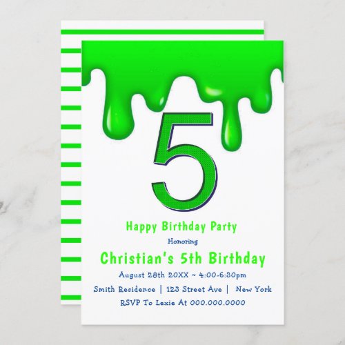 Green Slime 5th Birthday Invitations