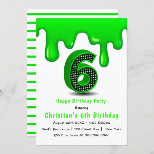 Green Slime 6th Birthday Invitations
