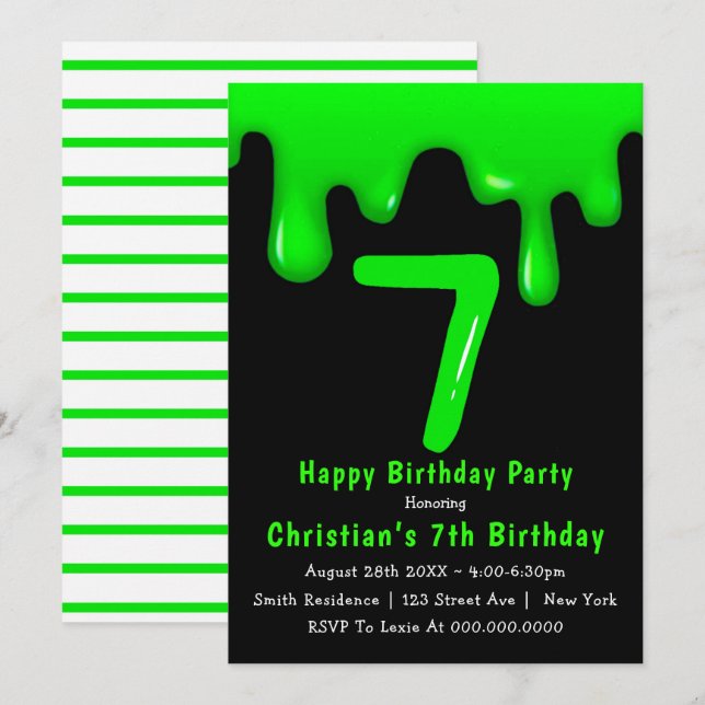 Green Slime 7th Birthday Invitations (Front/Back)