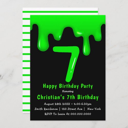 Green Slime 7th Birthday Invitations