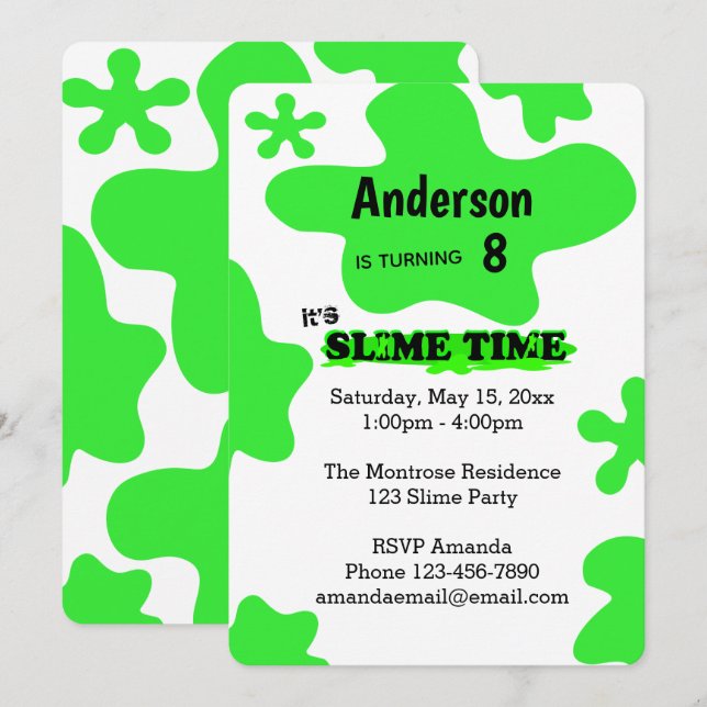 Green Slime Birthday Invitation (Front/Back)