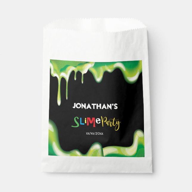 Green slime boys birthday party favor bag (Front)