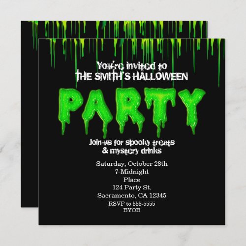 Green Slime Fun Halloween Party Invitations