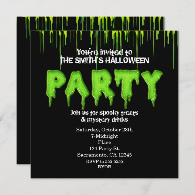 Green Slime Fun Halloween Party Invitations (Front/Back)
