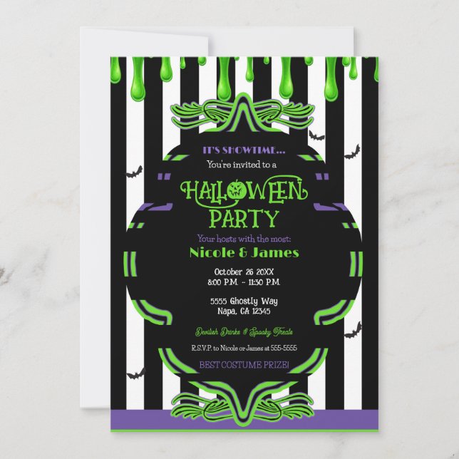 Green Slime Halloween Ghost Costume Party  Invitation (Front)