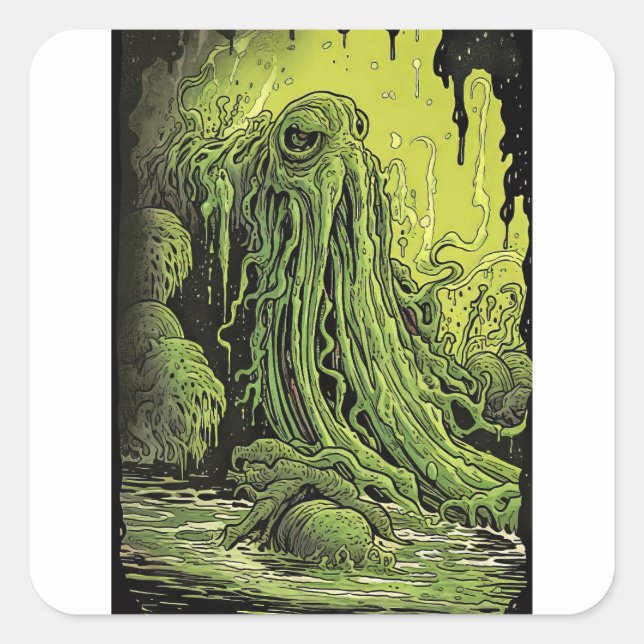 Green Slime Monster Square Sticker (Front)