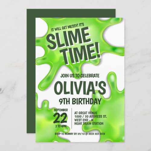 Green Slime Party Birthday Invitation
