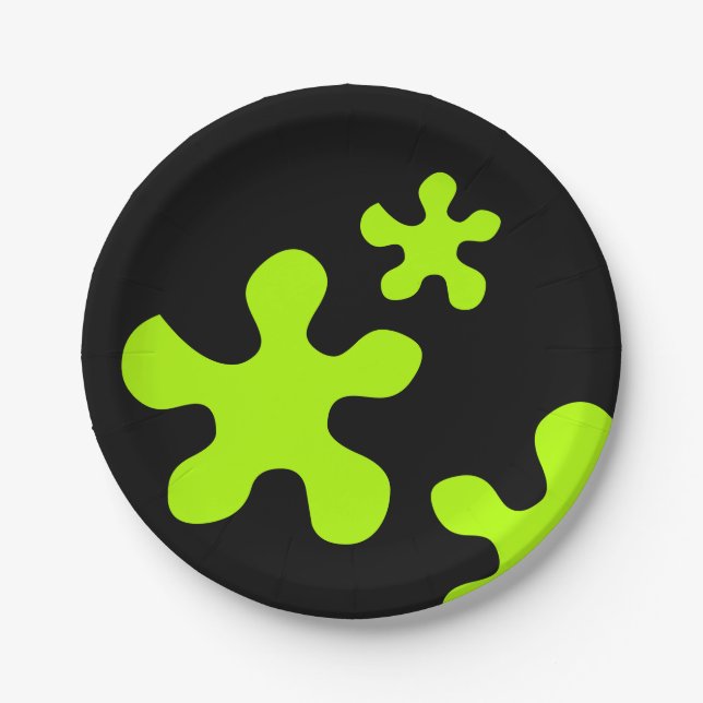 green slime slimy black party paper plate, plates (Front)
