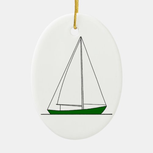 Green Sloop Sailboat Ceramic Ornament